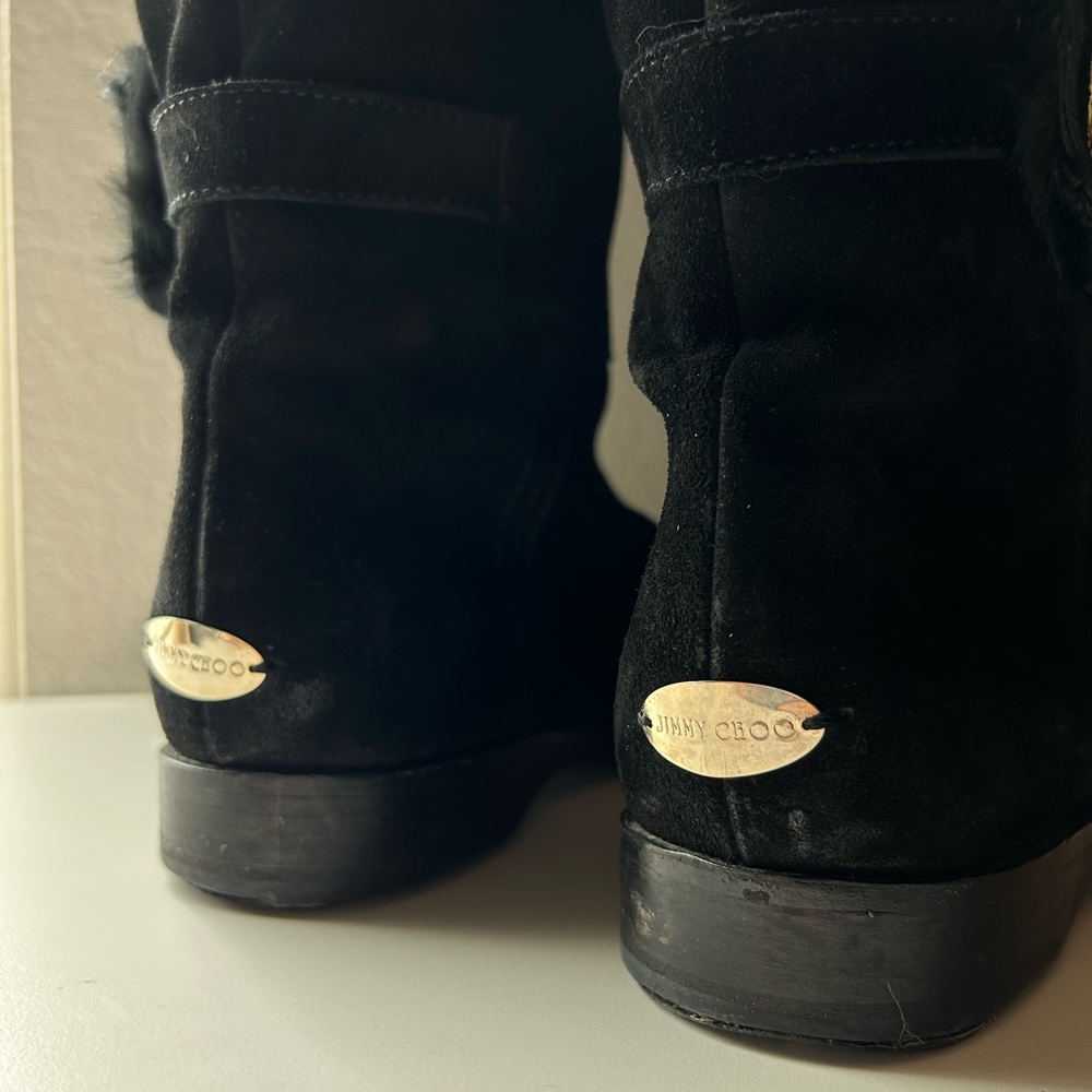 Jimmy Choo Black Fold Over Fur Lined Luxury Leather Boots - Picture 7 of 8